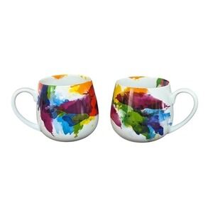Konitz Germany Watercolor Splash Porcelain‎ Mugs Set of 2 Multicolor Abstract